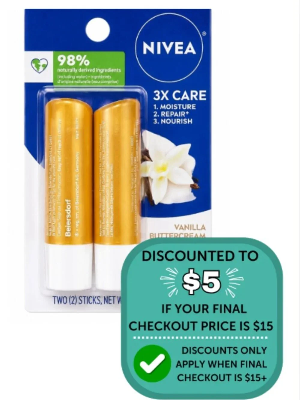 $5 Add On When Bundled with $10+ Vanilla Buttercream Lip Care Balm Duo